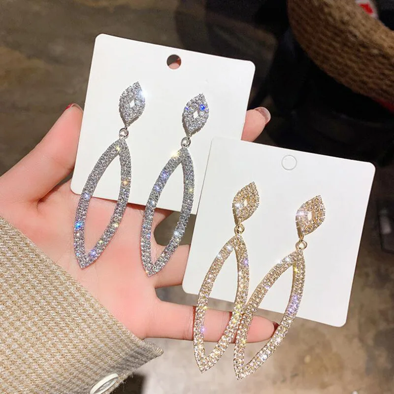 

fashion trendy wholesale crystal drop oval earrings