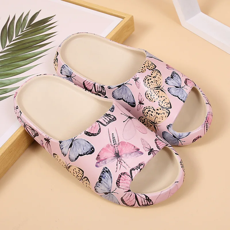 

house yeezy slipper sandals flat soft breathable beach women butterfly print slide shoes, Picture color