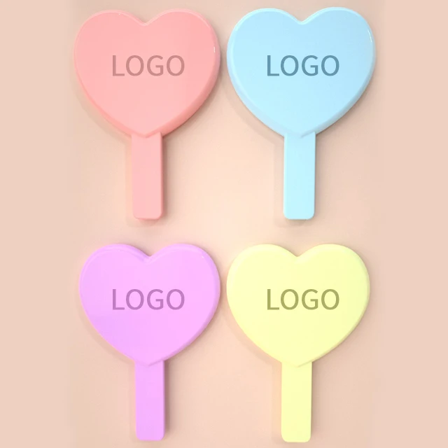 

Hot Sales Plastic Heart Hand Mirror Personalized custom logo mirror UV Printing Cosmetic Makeup Mini Handheld Mirror, Classic black /pink/white/rose gold/customized