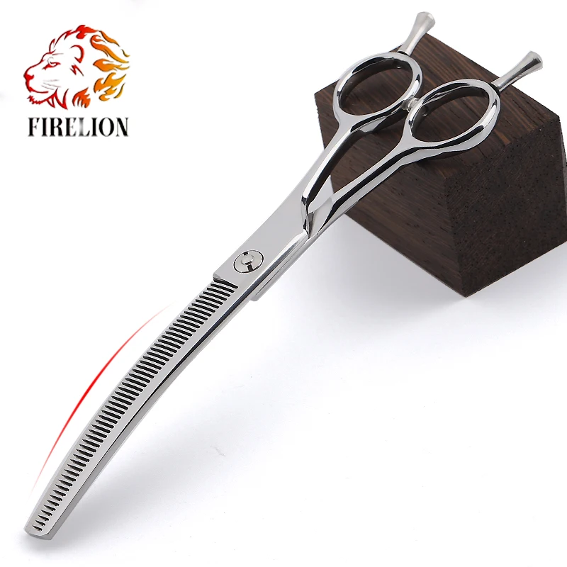 

FIRELION  440C Steel Pet Groomer Scissors Curved Thinning Scissors for Dog, Silver