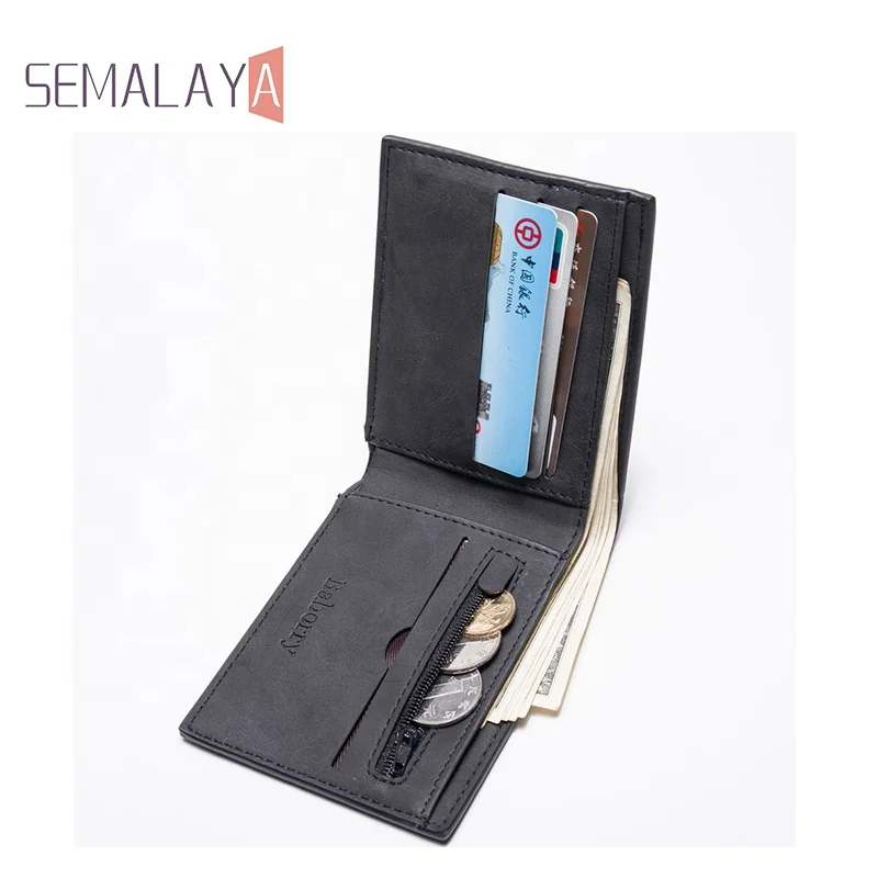 

2021 SEMALAYA Newest hot sales Short PU Leather Men Wallets Cheap Simple Card Wallet, Black