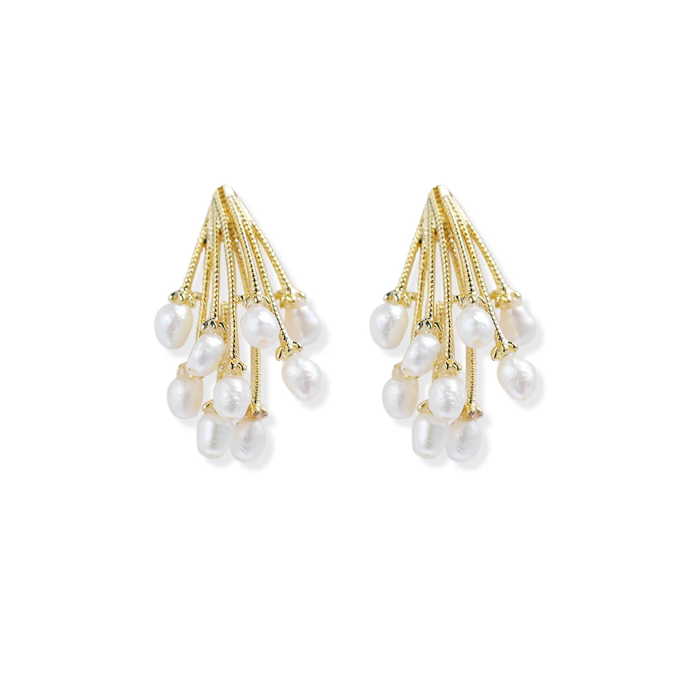 

Hot Sell S925 Silver Pin Alloy Plating God Tassel Pearl Jewelry Earrings For Women