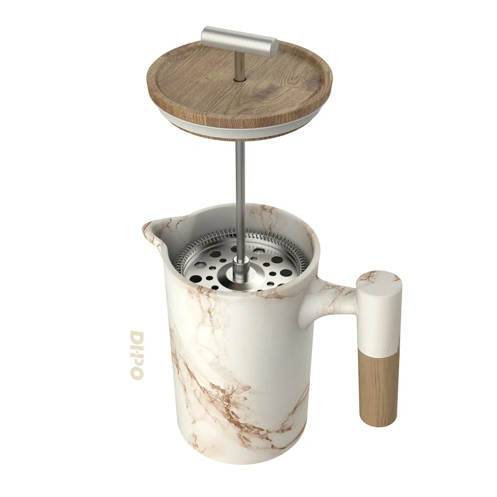 

DHPO Well-Made White Coffee French Press Pot with Plunger and Bamboo Lid, Customized