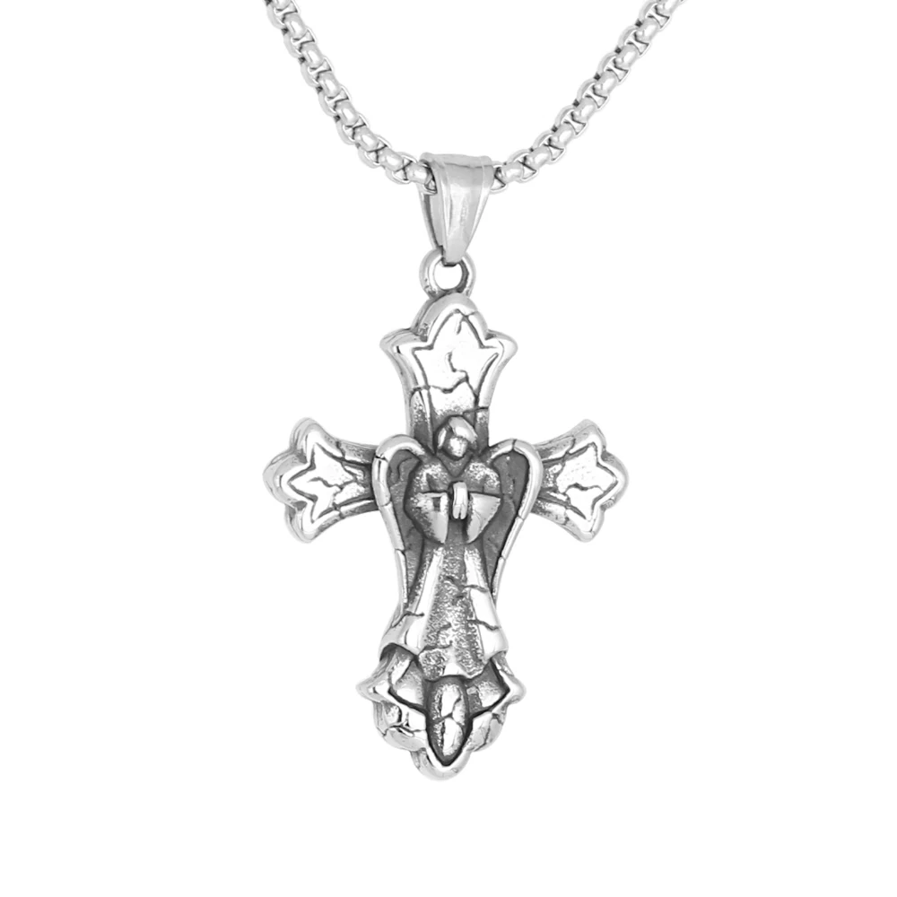 

3D Mockup Hypoallergenic Stainless Steel Angel Cross Pendant Necklace For Women Men