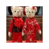 New Arrival Red Wedding Bear With Dress Chinese Style Stuffed Teddy Bear Plush Toys Couple Bear For Marriage Valentine Gift