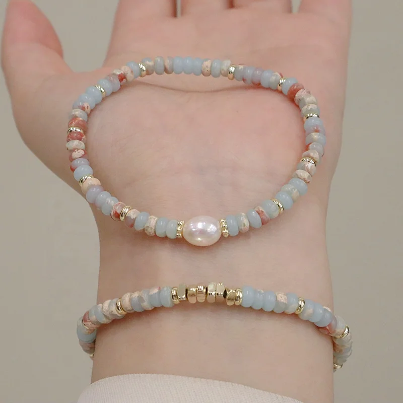 Charm Natural Fresh Water Baroque Pearl Bracelet Designer Woven Tianhe Stone Elastic Rope Bracelet Fashion Women's Jewelry