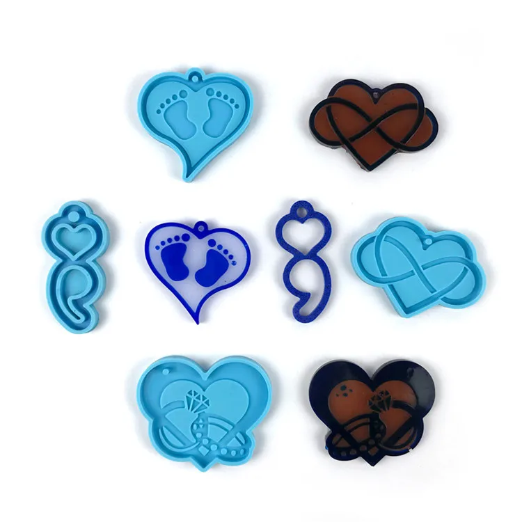 

Y3034 DIY epoxy resin heart silicone keychain molds, Blue