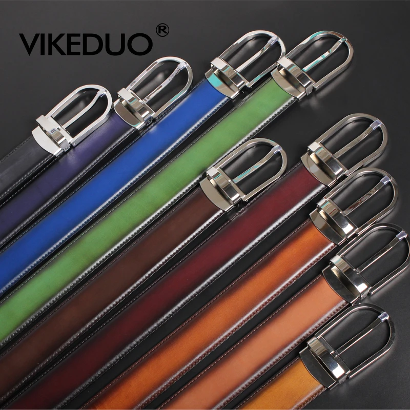 

Vikeduo Hand Made Custom Logo New Retro Style Men's Designer Branded Man Genuine Leather Belt