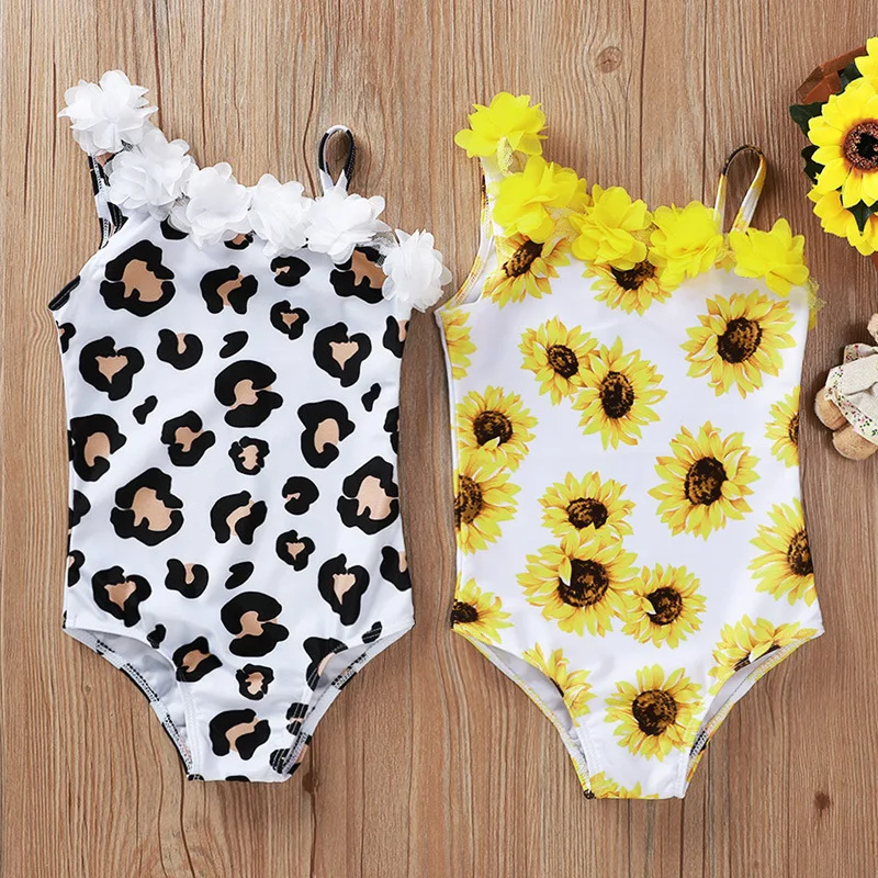 

Fashion Children Backless Bikini 2020 New Kids Girls sunflower Ruffled Swimsuit Cute Baby Girls One-piece Swimwear Bathing, As picture