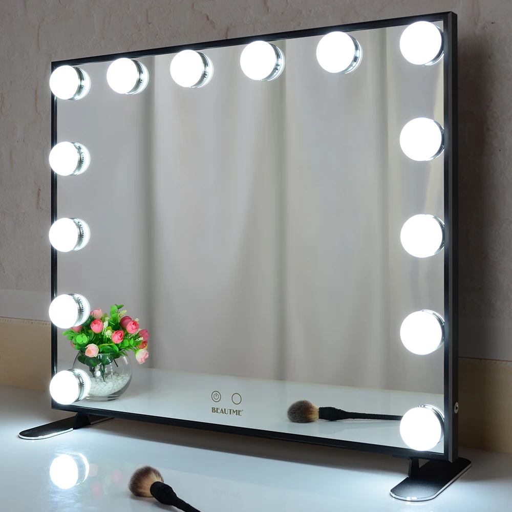 

Wholesale Desktop Style LED Mirrored Vanity Makeup Tabl Decor Wall Aluminum Hollywood Mirror with Light Bulbs, Black,silver,rose gold
