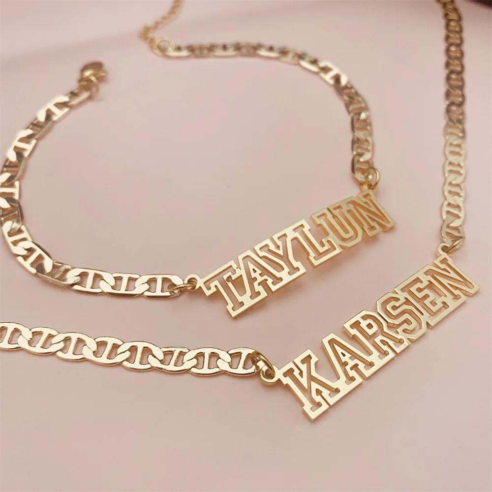 

ShangJie OEM Stainless Steel Gold Choker Custom Name Necklace Personalized Flat Top Chain Nameplate Necklace, Gold silver rose gold