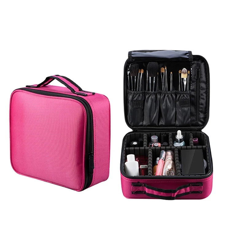 

Women Portable Travel Cosmetic Makeup Brush Case Toiletry Bag with Adjustable Dividers Organize Bag