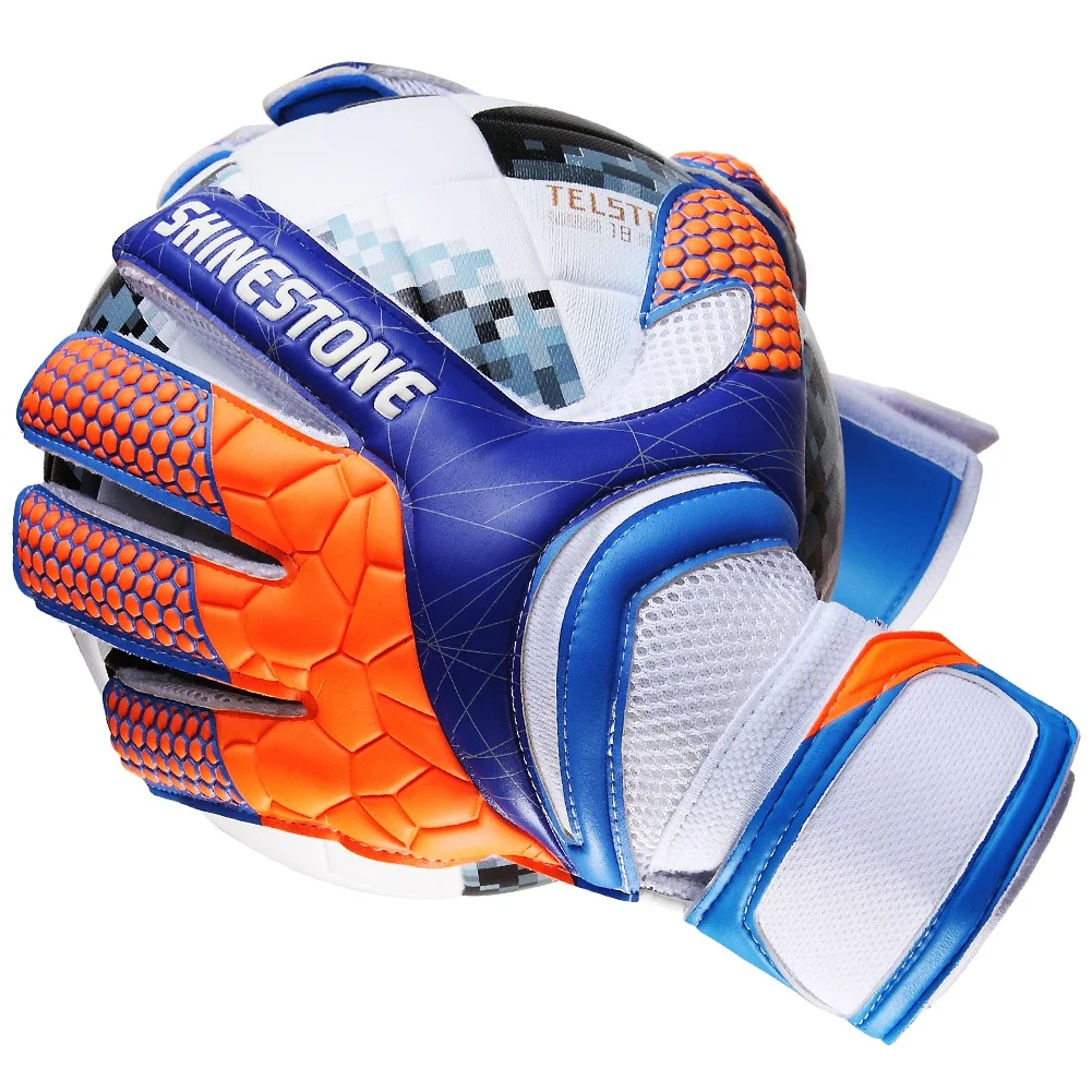 

Shinestone Kids Adults Size Soccer Goalkeeper Gloves Professional Thick Latex Soccer Goalie Gloves With Finger Protection, Blue black orange yellow