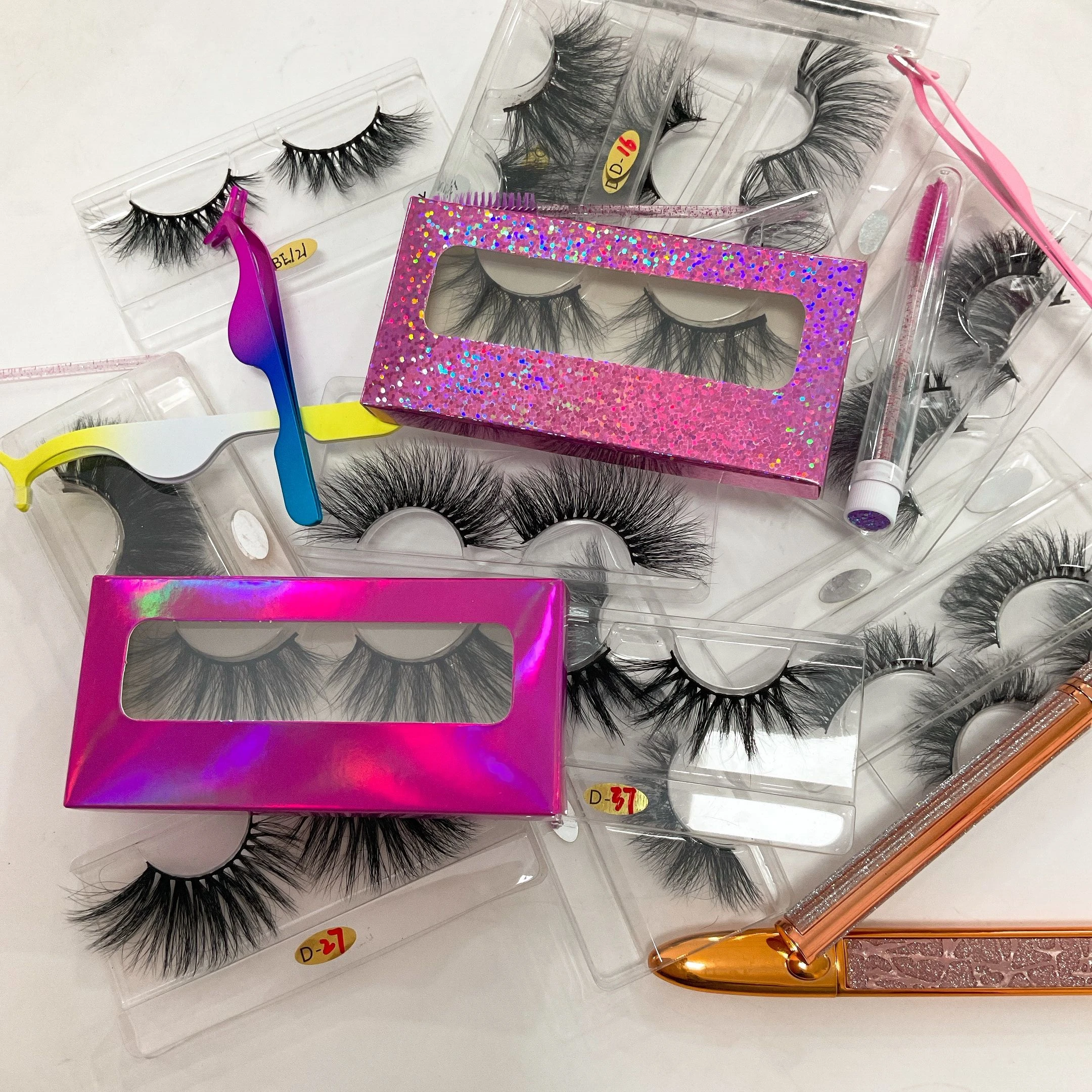 

Own Brand Custom Eyelash Long Soft Silk Mink eyelash Vendor 25mm Full Strip Lashes 3D Faux Mink lashes, Black