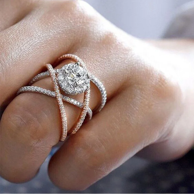 

Luxury Rose Gold Color Cross Engagement Ring For Women Band Wedding Lady Anniversary Party Gift Wholesale, Customized color