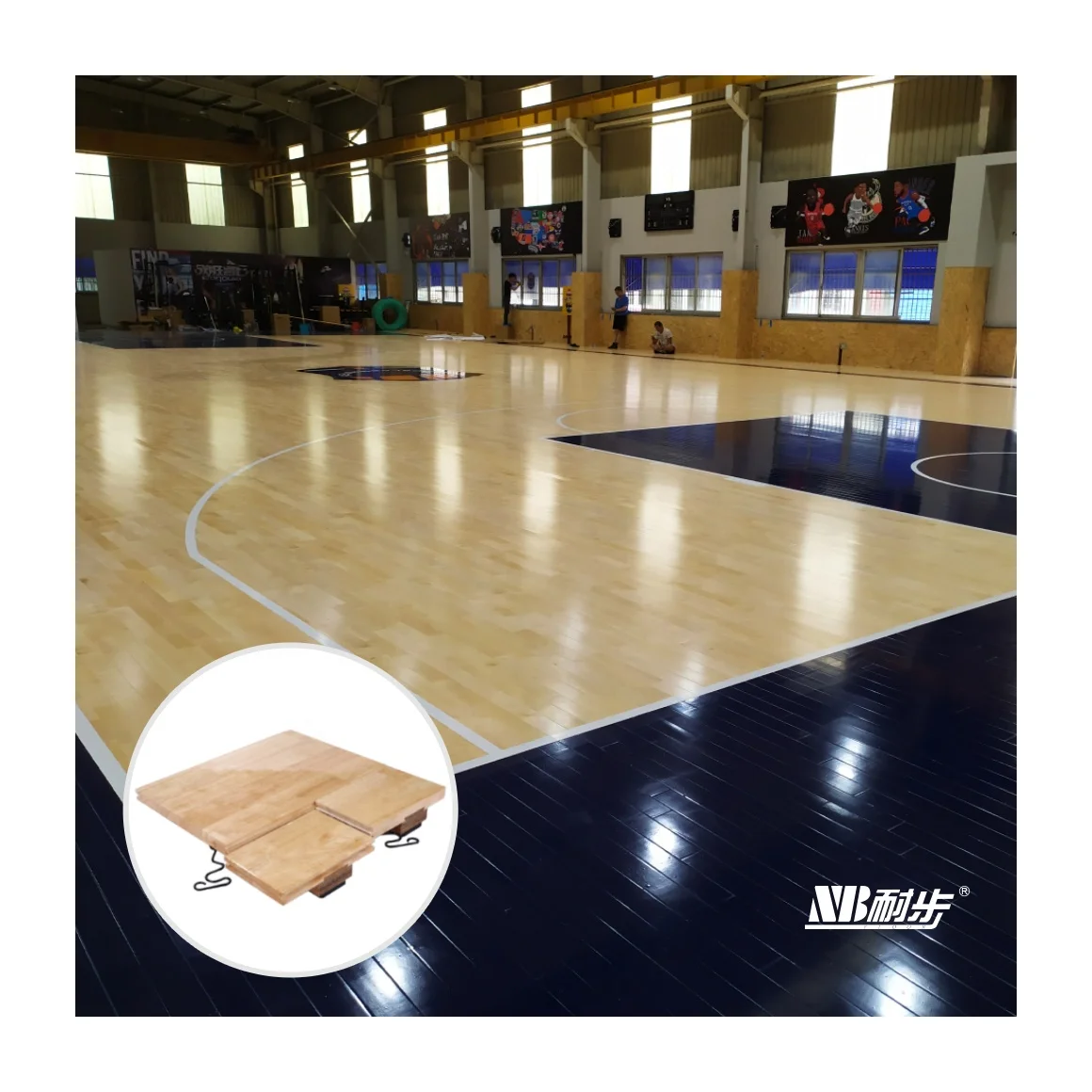 

Customized FIBA Solid Wood Sport Floor Portable Modular Hevea Basketball Court Flooring