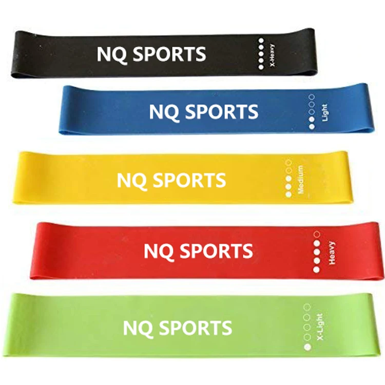 

NQ SPORT Gym fitness Custom printed logo Yoga Stretch Band Latex exercise mini loop band resistance band sets, Panton color customized