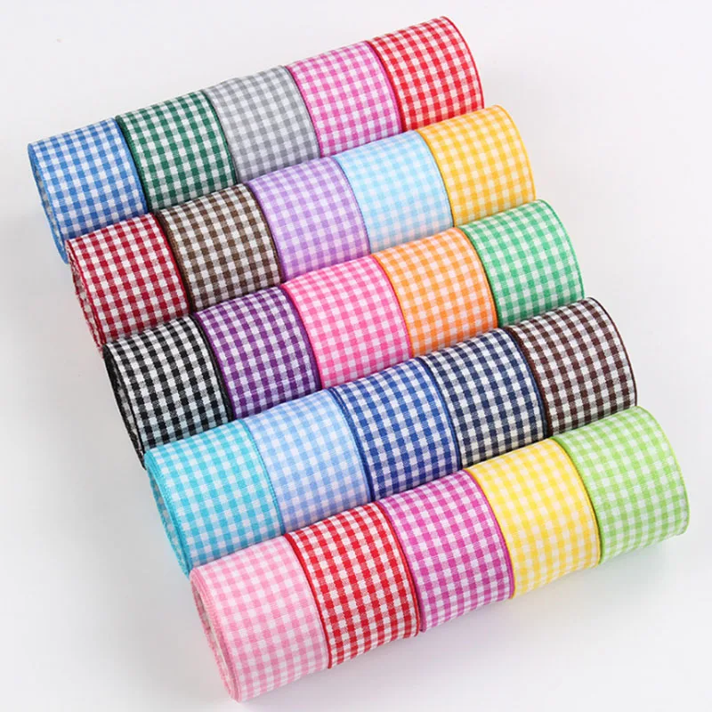 

Plaid pattern Ribbon Lace DIY handmade hair accessories material bow Gift bouquet packaging Polyester ribbon