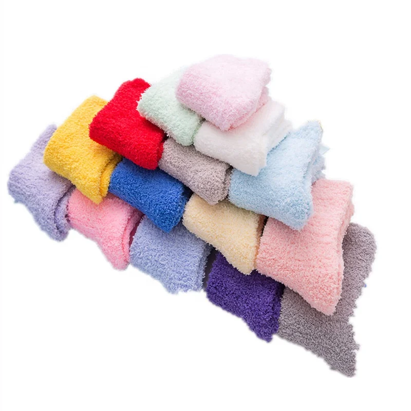 

New design fuzzy warm socks solid color thick floor cozy crew socks women winter, Colorful