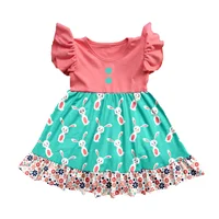 

Drop Shipping 2020 Fancy spring Bunny eggs cotton hot pink Easter girl boutique kids dress