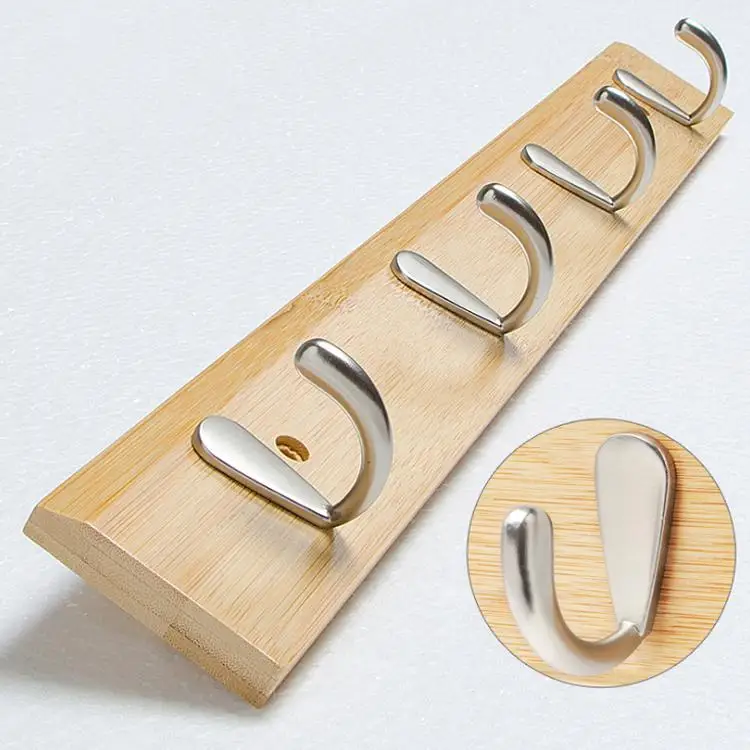 

A96 Bamboo Beveled Edge Bathroom Living Room Wall Row Hook Perforated Wooden Creative Clothes Row Hook