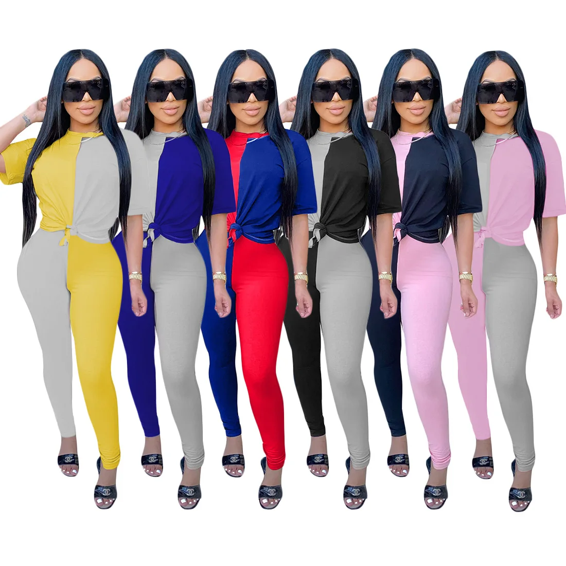 

contrast color Tracksuit two piece set jumpsuits fashion lady jumpsuit