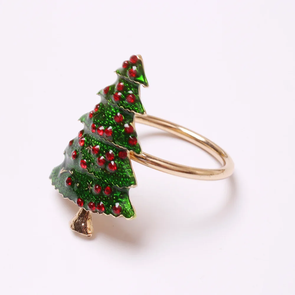 

Gold Plated Enamelled Christmas Tree Napkin Holder Ring Table decoration For Wedding, Party, Dinner,Banquet