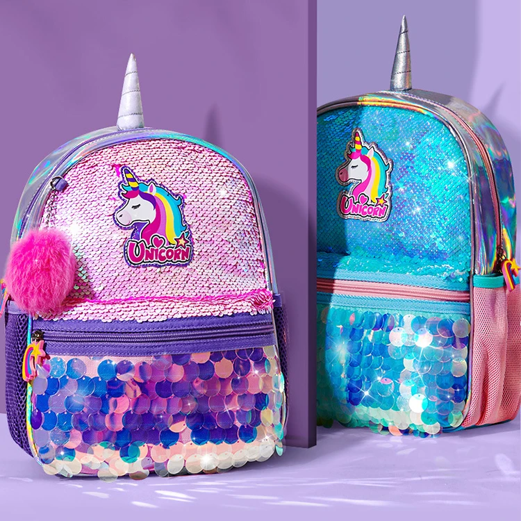 

OEM 3D Unicorn backpack sequin custom designer Backpacks Cartoon Children kids Backpacks for boy and girls Kderginarten