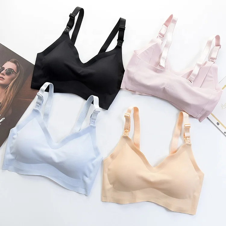 
4054 Pregnancy Front Closure Wireless Seamless Ice Slik Breastfeeding Maternity Nursing Sleep Bra with Adjustable Pads 