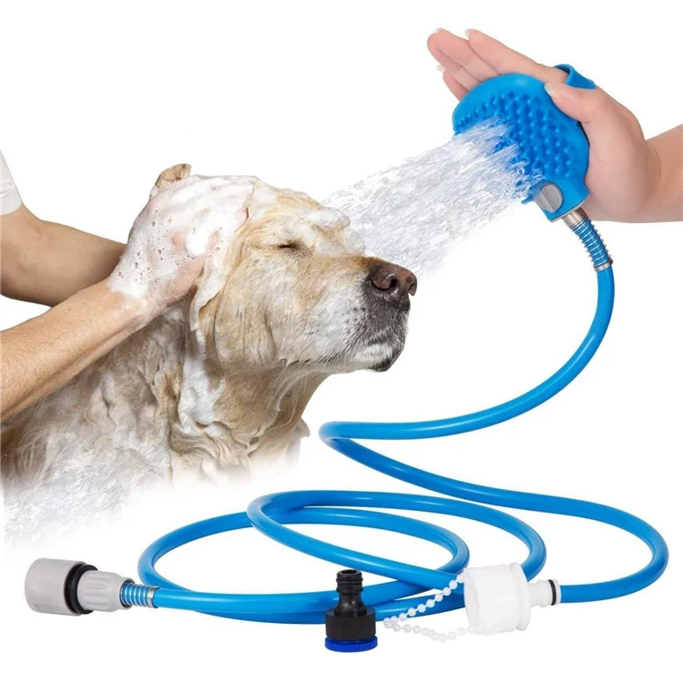 

Latest Popularity Plastic Rubber Portable Dog Shower Easy Install Pet Supplies Water Spray Pet Bathing Shower, Blue