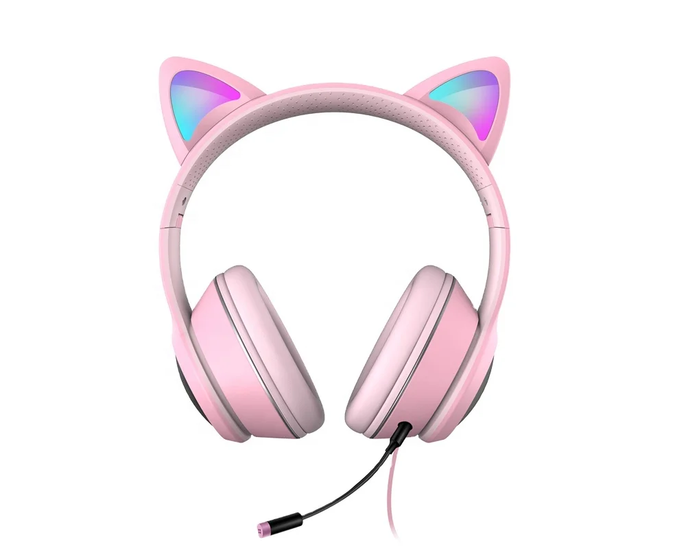 

New arrival pedant 022 kitten cat ears pink headphones wired gaming headphone with light, 5 colors