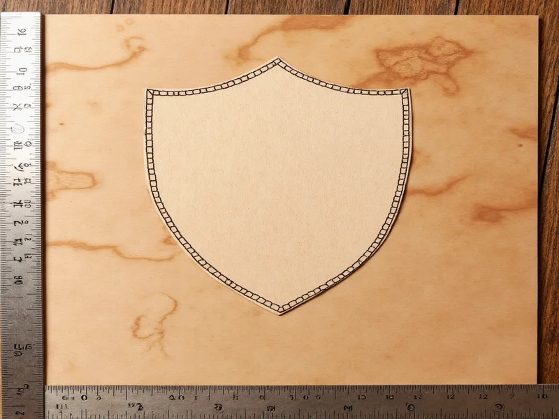 Hand drawing shield template on plywood with ruler