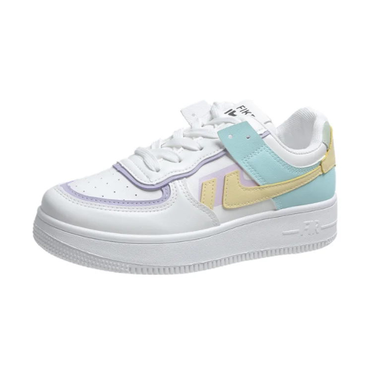 

Student fashion casual shoes leather upper versatile platform women's shoes, Green, pink, white