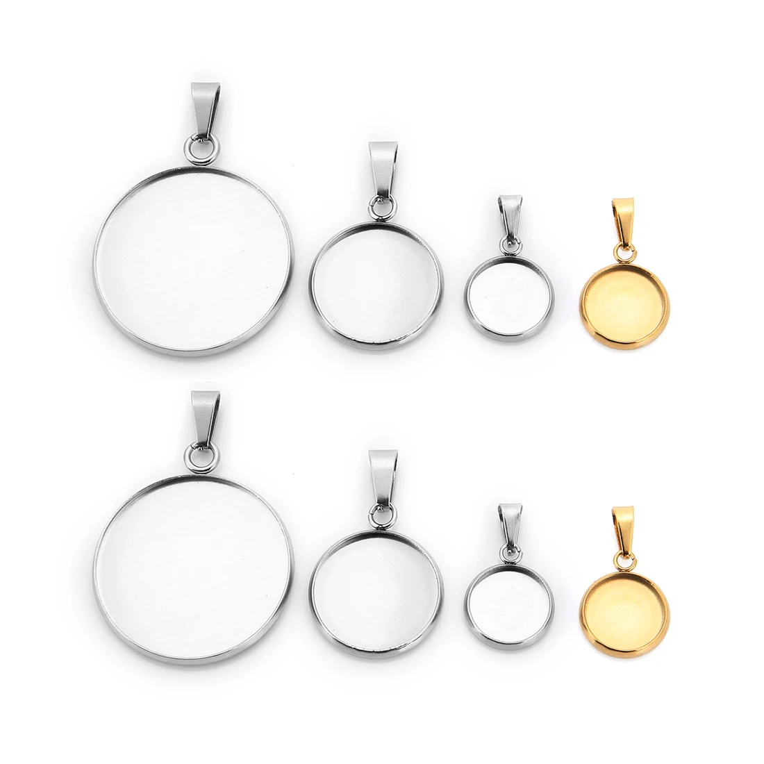 

Stainless Steel Blank Pendant Base Necklace Pendant Tray Cabochon Jewelry Making, Gold,steel color