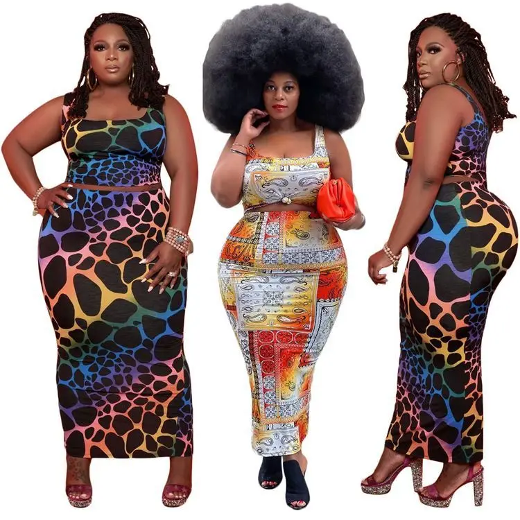 

MISS New Style Sexy Club Plus Size Print Ankle Length Two Piece Skirt Women'S Dress Sets