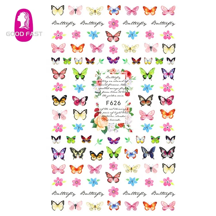 

2021 nail decals custom private label brand logo 3d holographic butterfly art sticker for nails, As picutre