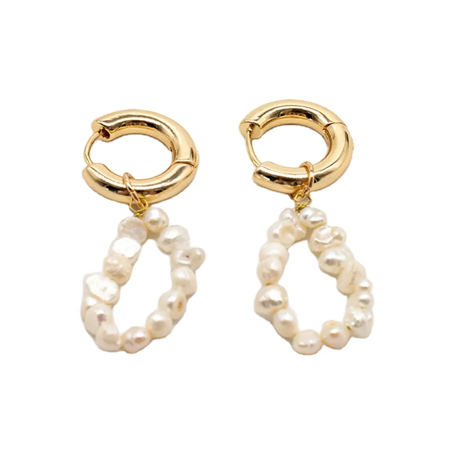 

Baroque Freshwater Pearl Circle Huggies For Women Gold-plated stainless steel Earrings Party Jewelry