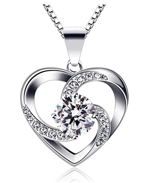 

Top Selling 925 Silver Heart necklace Pendant Guardian of Love Valentine's Day Cubic Zirconia Perfect Gift Elegant, Picture shows