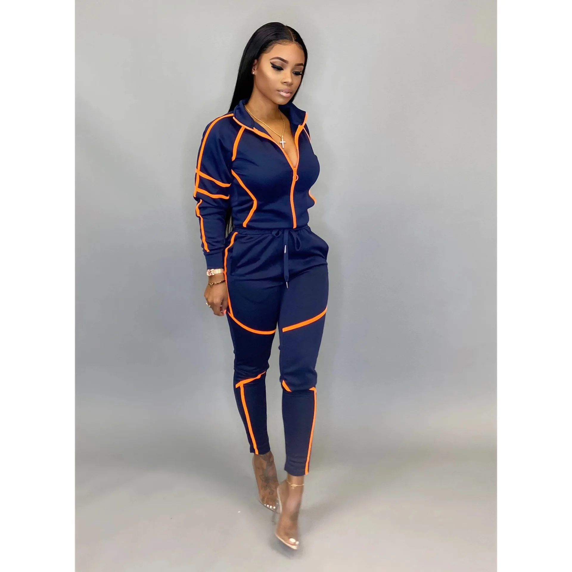 

2020 New arrivals autumn collection women Long sleeve top and pants Contrast ladies casual two piece set