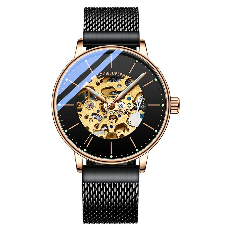 

High Quality Luxury Skeleton Watch Men Mechanical Wristwatches Ultra Thin Waterproof Automatic Watches, 8 colors
