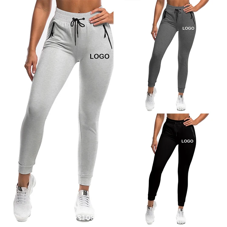 

2021 New Casual Women's Drawstring Gym Jogging Pants Solid Color 100%Cotton Ladies Jogger Track Pants, Accept custom color