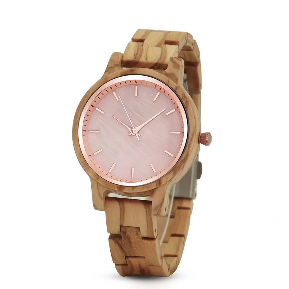 

High Quality Wrist Watch For Girls Rose Gold Shell Dial Premium Private Label Luxury Custom Logo Women Wood Watch