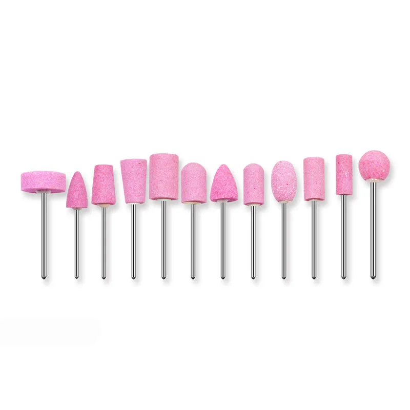 

12pcs Nail Art Quartz Grinding Head Pink Machine Grinding Polishing Head Set