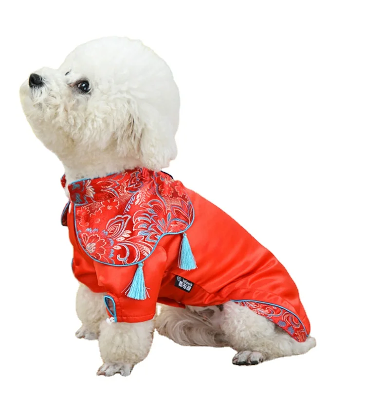 

Custom Chinese Style Hanfu Spring Summer New Dog Vest Teddy Bichon Small dog dress clothing cheongsam 2021 cute dog clothes