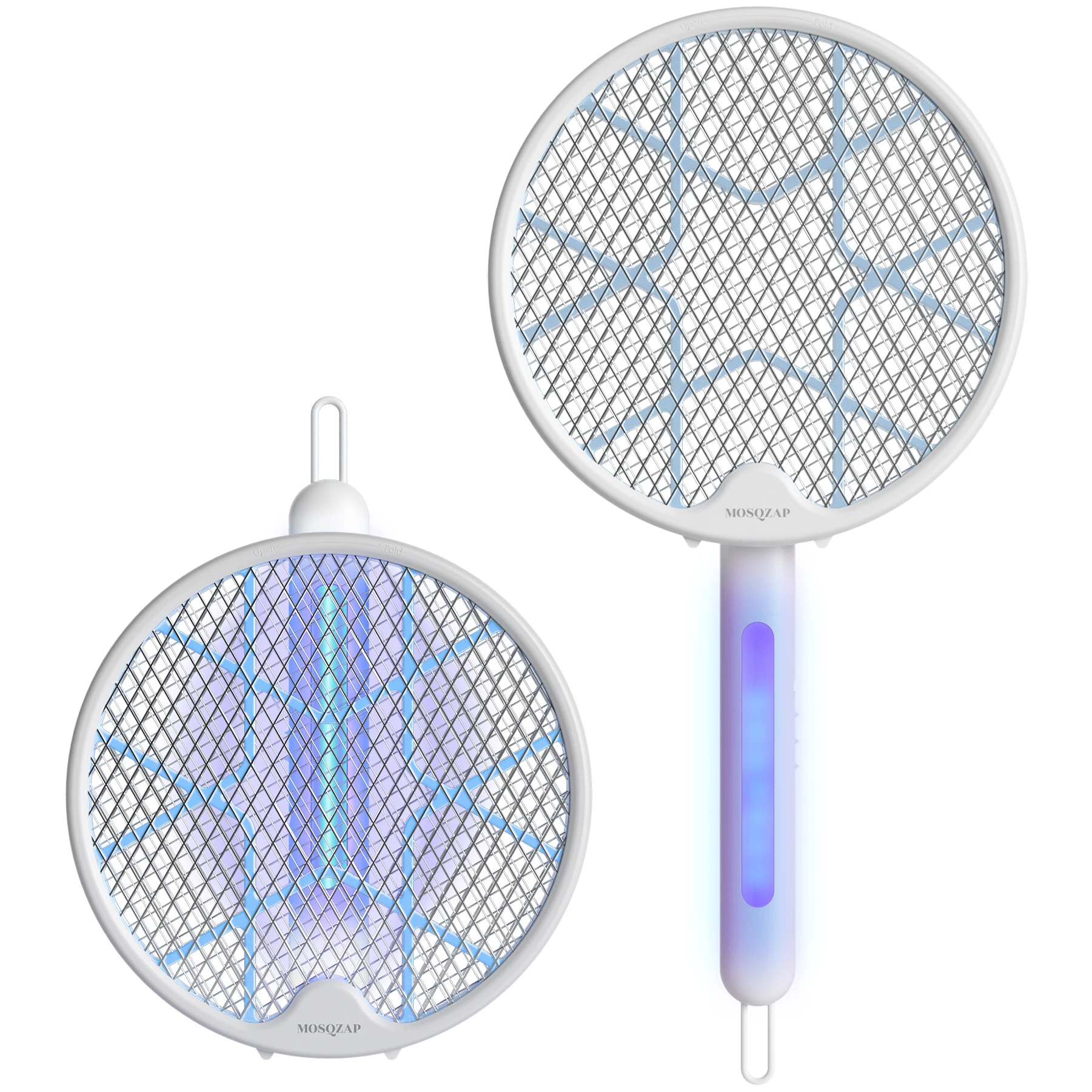 

New Arrival Ready to Ship Type-C Charging Electric Mosquito Killer No Chemicals Handheld 180 Degree Design Foldable Mosquito Bat, White