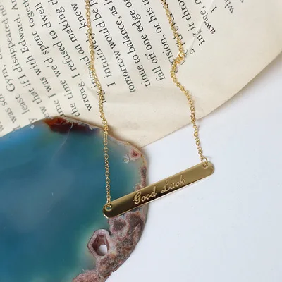

Fashion Stainless Steel Gold Necklace Engraved English Letters Good Luck Pendant Ladies Necklace