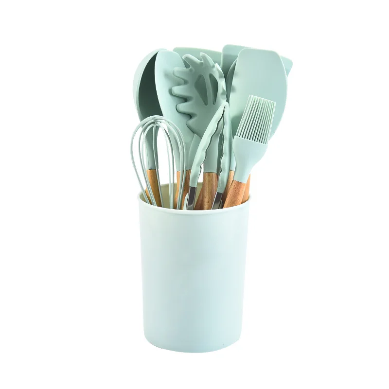 

Best-selling product, environmentally friendly, BPA-free kitchen accessories, 12-piece set, wooden handle kitchenware, silicone, Customized