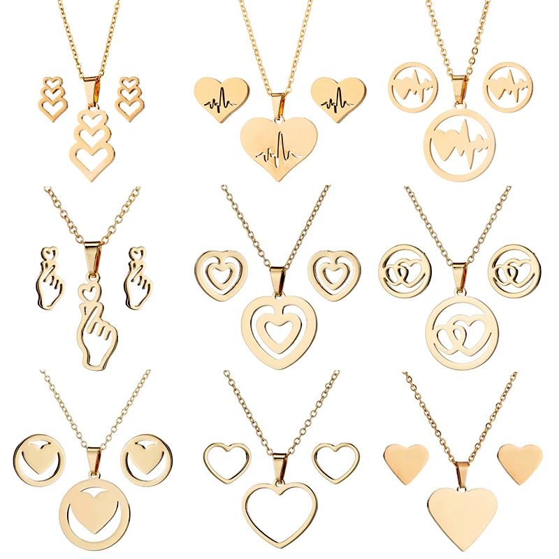 

Tredny Women Valentine's Day Gift Gold Silver Plated Stainless Steel Charm Electrocardiogram Heart Earring Necklace Jewelry Set, Silver & gold color