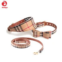 

Amigo Hot sale luxury design adjustable plaid fabric pet triangle scarf bandana neckerchief bow tie dog collar leash set