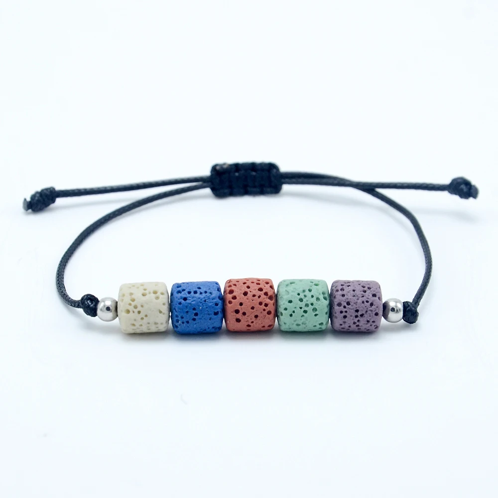 

Natural Stone Beads Bracelet Essential Oil Perfume Diffuser Adjustable Mixed Color Lava Volcanic Beaded Bracelet